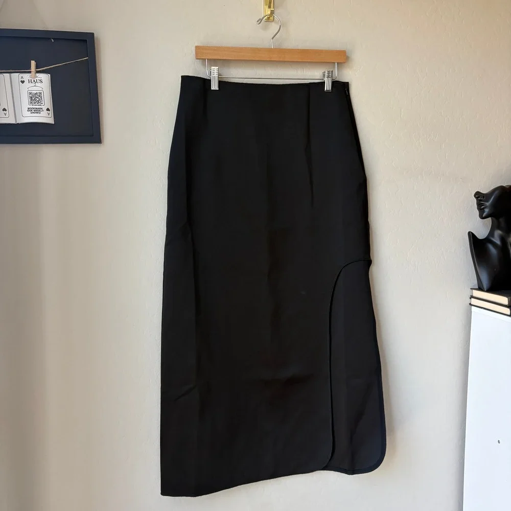 By Malene Birger Skirt Satin Wick Black Side Slit Midi Skirt Size 42 US 12 - Picture 3 of 9